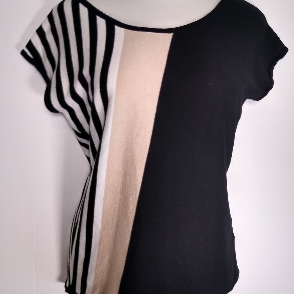 Joseph A. Color Block Black Pink Women's Knit Short Sleeve Top Sz Sm